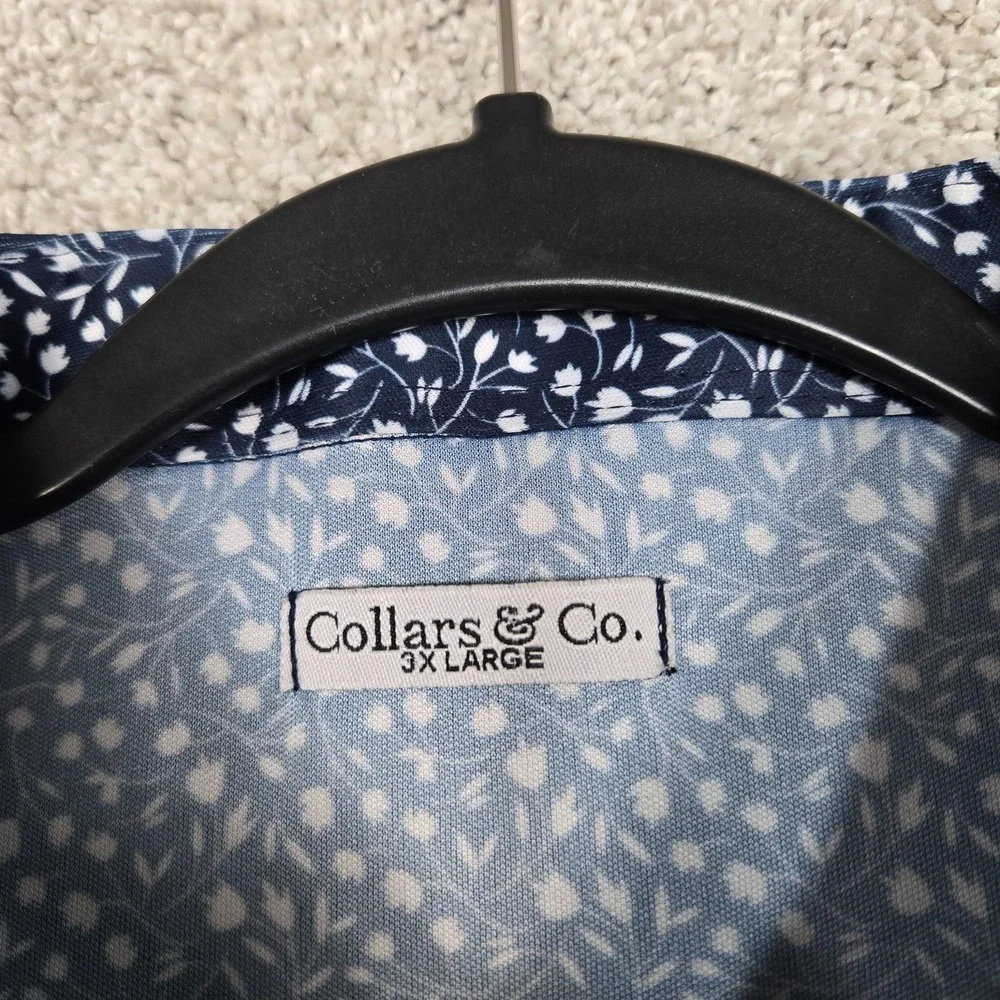 Collars and Co blue white floral Performance Dress Collar Polo Mens 3XL NEW - Picture 3 of 10